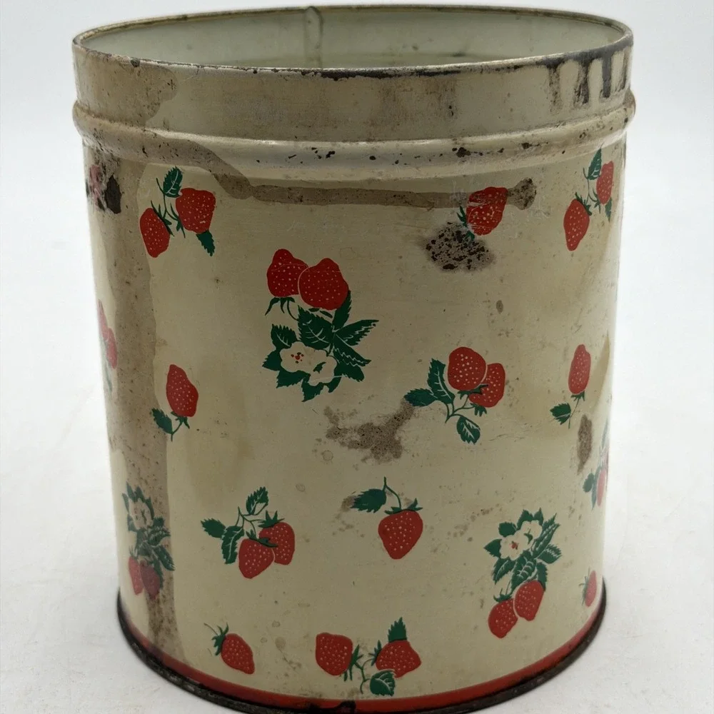 Vintage 1940s National Can Corp New York Strawberry Print Tin Canister NO LID